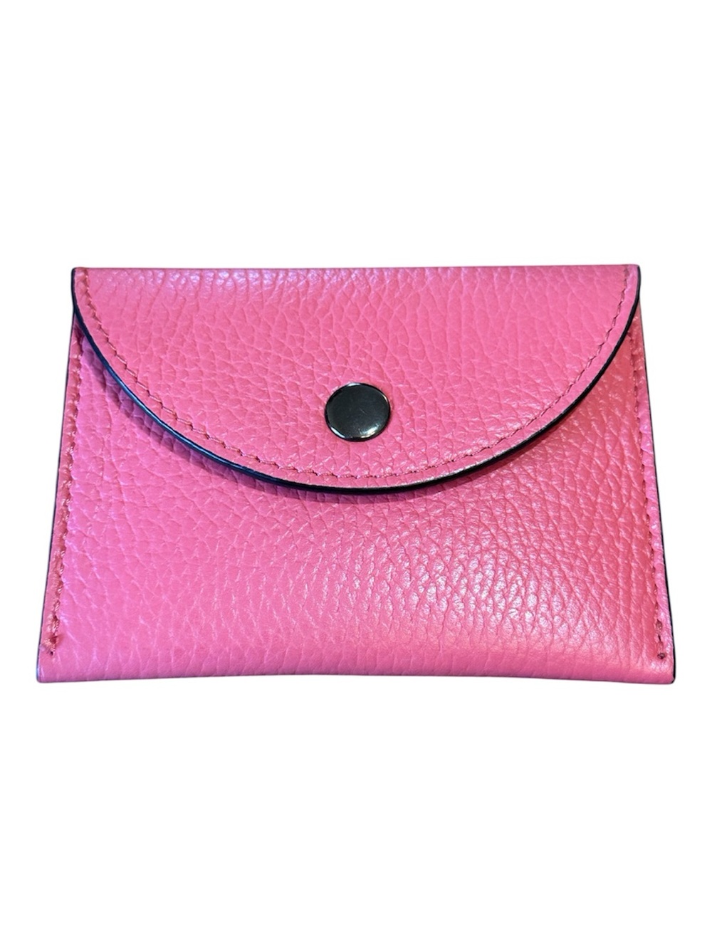 Salmon Pink Pebbled Leather Card Wallet